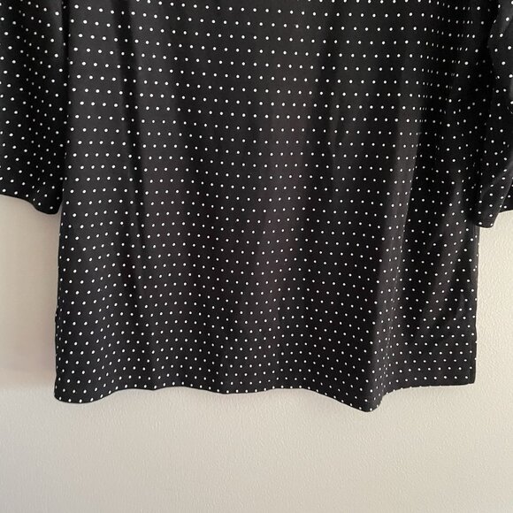 Quacker Factory Sz L Black Polka Dot Pearl Charm Keyhole 3/4 Sleeve T-Shirt NWOT - Picture 2 of 11